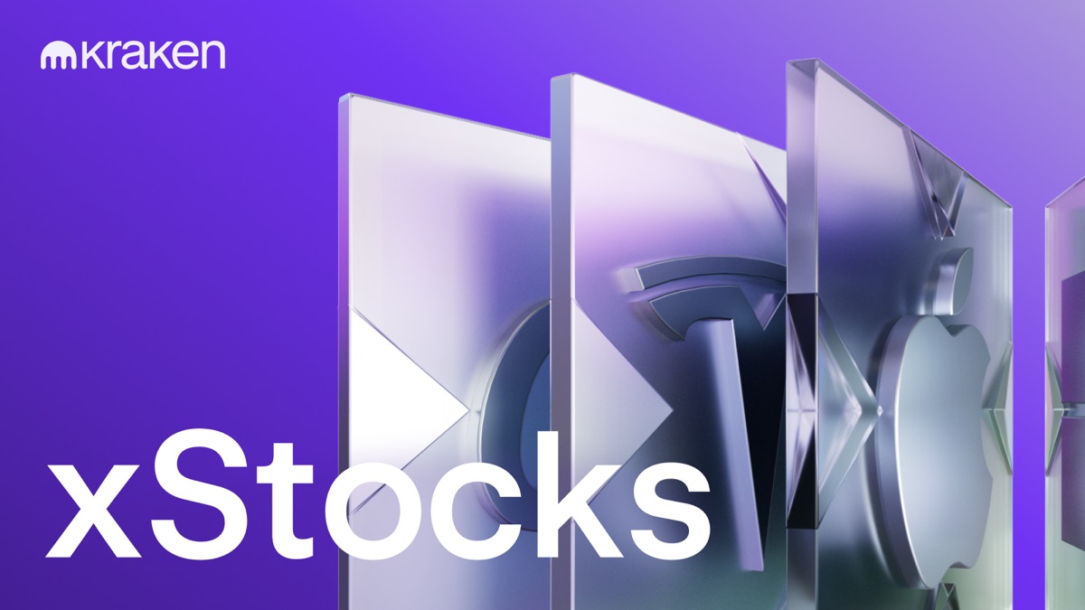 Kraken xStocks — official artwork showing tokenized Tesla and Apple shares